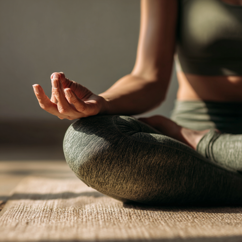 Grupo de pessoas a praticar yoga numa sala luminosa em Portugal